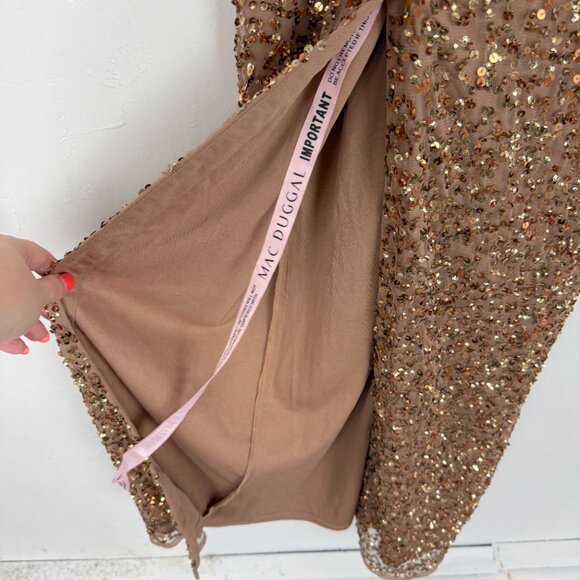 NWT Mac Duggal #10791 Long Sleeve V-Neck Sequin Gown Dress Bronze Size 2 NEW - Picture 15 of 16